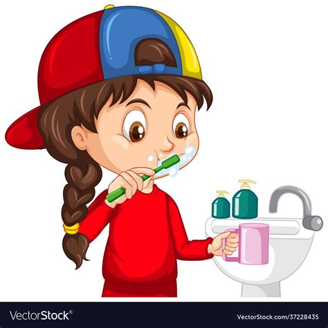 A girl cartoon character brushing teeth Royalty Free Vector