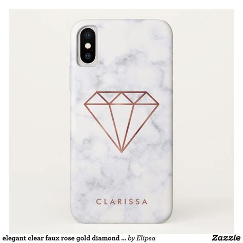 Elegant Clear Faux Rose Gold Diamond White Marble Case Mate Iphone Case