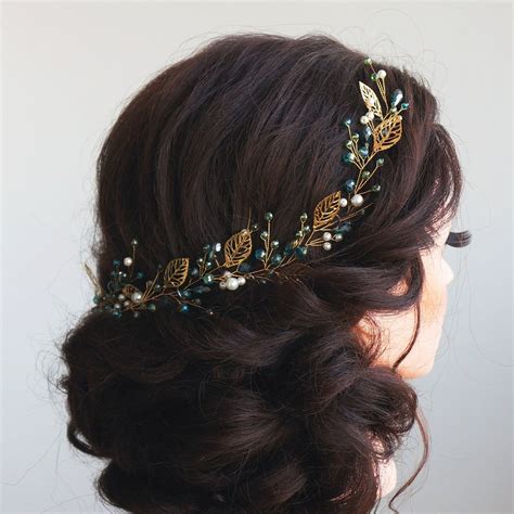 Emerald Bridal Hair Vine Wedding Hair Vine Gold Bridal Etsy Canada Hair Vine Wedding Bridal