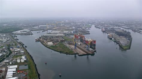 55k Stock Footage Aerial Video Of Docks At The Port Of Belfast