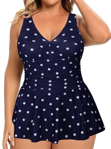 Women's Plus Size Ruched One Piece Swimdress Tummy Control Floral