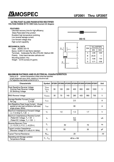 Uf Mospec Rectifier Hoja De Datos Ficha T Cnica Distribuidor