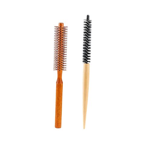 2 Pcs Small Round Hair Brush Mini Round Wood Brush Roller Quiff Hair