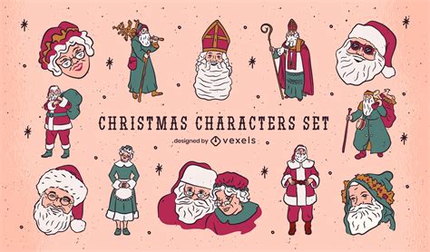 Descarga Vector De Conjunto De Caracteres Navideños De Santa Claus