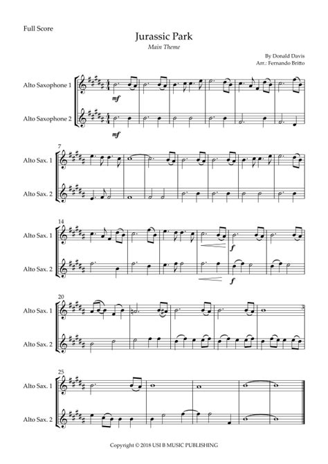 Jurassic Park Iii Sheet Music Donald Davis Alto Sax Duet