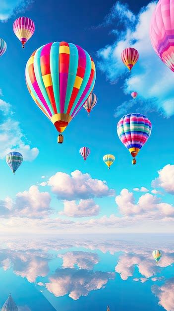 Premium Photo Vibrant Hot Air Balloons Floating In A Blue Sky