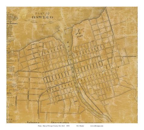 Oswego Village 1854 Old Town Map With Homeowner Names New York Etsy