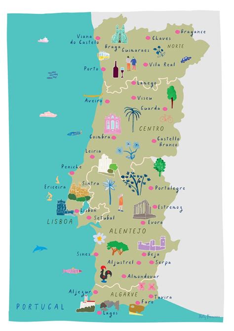 L Mina Mapa De Portugal Ilustraci N Regiones Del Algarve Etsy M Xico