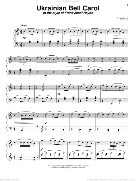 Klose Ukrainian Bell Carol Sheet Music For Piano Solo [pdf]