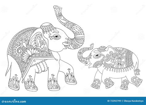 Ethnic Indian Elephant Line Original Drawing Adults Coloring Bo Stock Vector Illustration Of