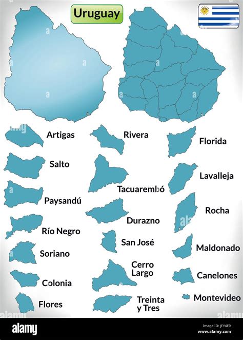 Boundary Map Of Uruguay With Borders In Blue Stock Vector Image Art