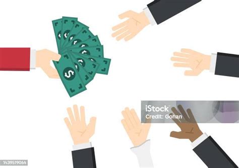 Money Distribution In Many Hand On White Background Stock Illustration