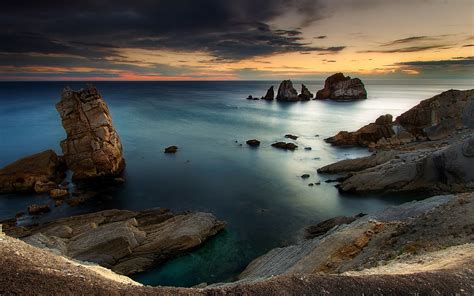 Wallpaper X Px Blue Clouds Coast Landscape Nature Rock