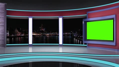 News Tv Studio Set Virtual Green Screen Background Loop Stock Footage