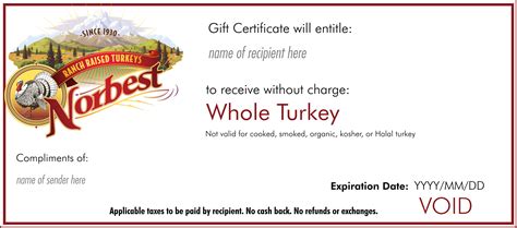 Whole Turkey T Certificate By Weight Up To 16lbs Norbest