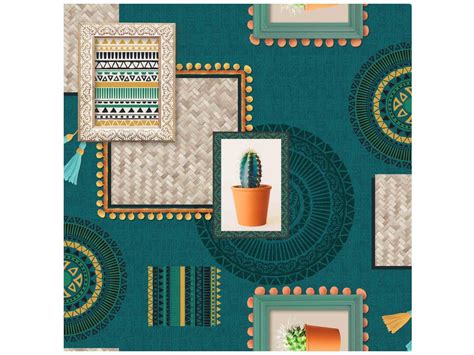 Rouleau De Nappe Toile Ciree Cactus Bleu M