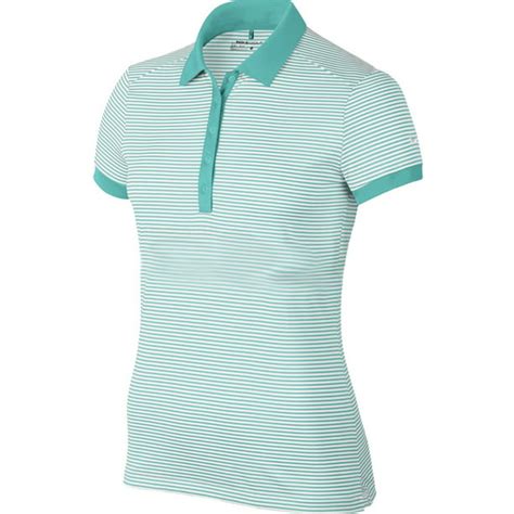 Nike Golf Womens Dri Fit Striped Victory Swoosh Polo Shirt Teal White