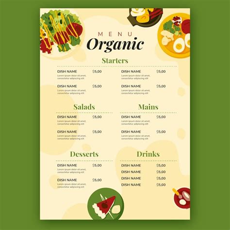 Free Vector Restaurant Menu Template With Organic Food