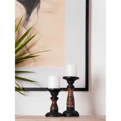 Bbh Homes Black Wash Mango Wood Pillar Candle Holder Eco Friendly 6 15