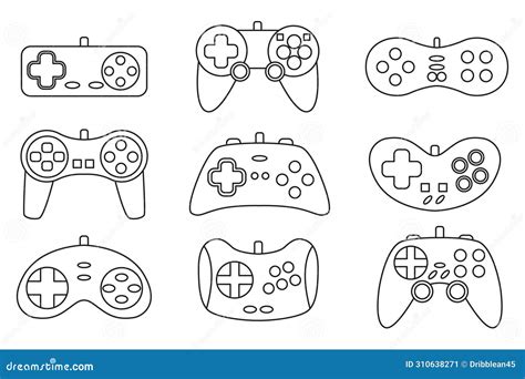 Vector Line Game Controller Gamepad Icons Set Black Outline Joysticks