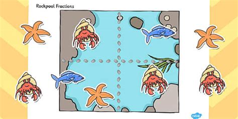 Rockpool Fractions Cut And Stick Activity Teacher Made