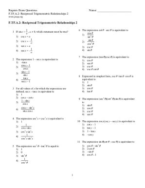 Fillable Online Algebra Trigonometry Regents Bimodal Worksheets Fax