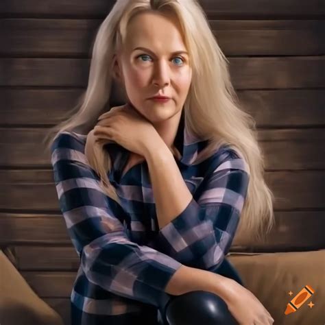 Hyperrealistic Portrait Of A Stunning Blonde Woman In A Plaid Shirt And