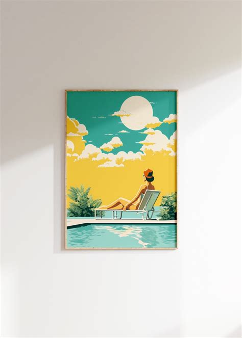 Retro Futurism Poolside Poster Mid Century Poolside Scene Etsy