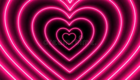 Pink Neon Heart Shape 3d Rendering In Perspective Tunnel Stock