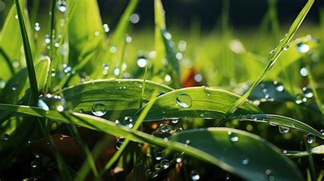 Premium Photo Fresh Green Grass Dew Drops Close Hd Background