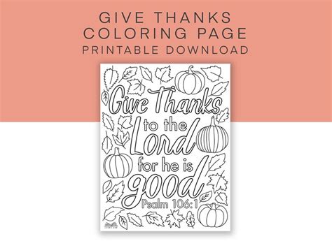 Give Thanks Coloring Page Thanksgiving Scripture (Download Now) - Etsy