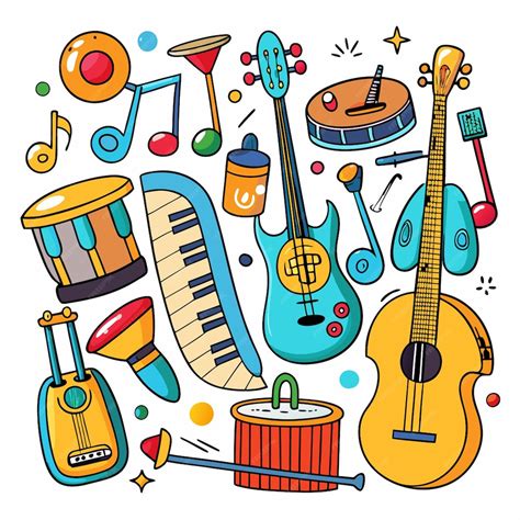 Instrumentos Musicais Desenho Colorido - Instrumentos musicais coloridos de desenho animado e notas musicais ...
