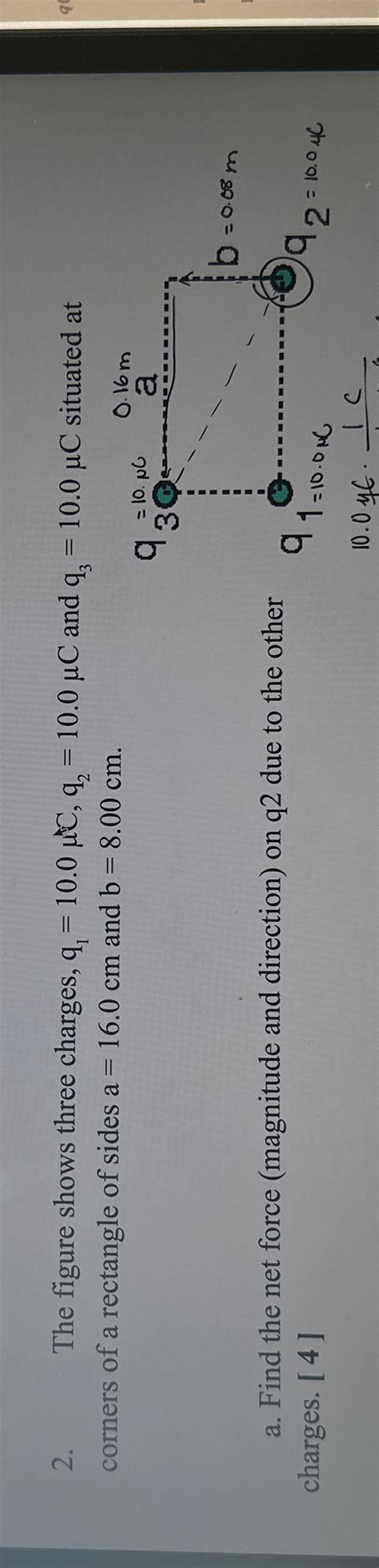 Solved The Figure Shows Three Charges Q1 10 0μc Q2 10 0μc