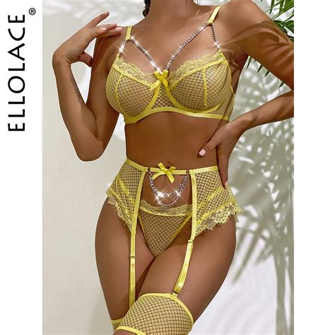 Uaang Ellolace Lingerie Lace Exotic Costumes Transparent Mesh Bra Sexy