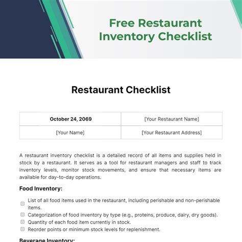 FREE Restaurant Checklist Templates & Examples - Edit Online & Download ...