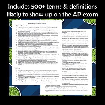 Ap Psychology Vocabulary List And Definitions By Dr Loftin S Learning