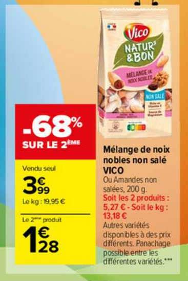 Promo Mélange De Noix Nobles Non Salé Vico chez Carrefour Market