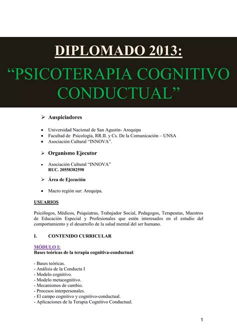 Diplomado Psicoterapia Cognitivo Conductual 2013 Arequipa Pdf