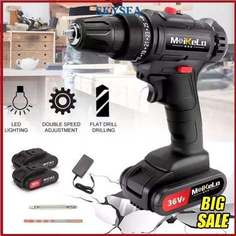 36V Cordless Lithium Electric Drills Double Speed With 2 Batteries