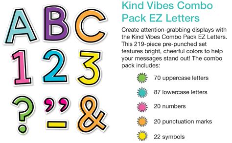 Carson Dellosa 219 Piece 4 Inch Kind Vibes Colorful Cutout Letters For