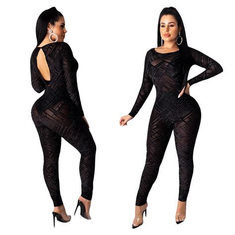 Sexy Bodysuit Tracksuit Rompers Womens Jumpsuit Long Sleeve Skinny