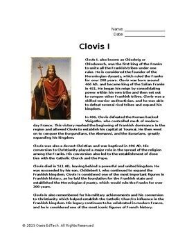 Clovis I Q A Worksheet By Oasis Edtech Tpt