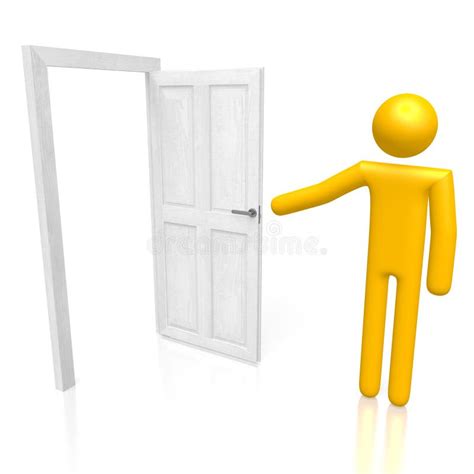 3D Cartoon Character Opening a Door Stock Illustration - Illustration ...