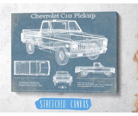 Chevy C10 Pickup 2nd Generation Vintage Blueprint Auto Print