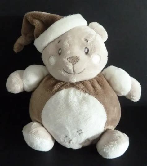 DOUDOU BOULE KIMBALOO OURS BEIGE MARRON BLANC BONNET ETOILE 16cm