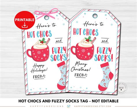 Hot Chocs And Fuzzy Socks Gift Tag Printable Christmas Socks Tag Hot