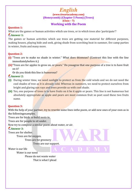 Ncert Solutions For Class English Honeycomb Chapter Quality