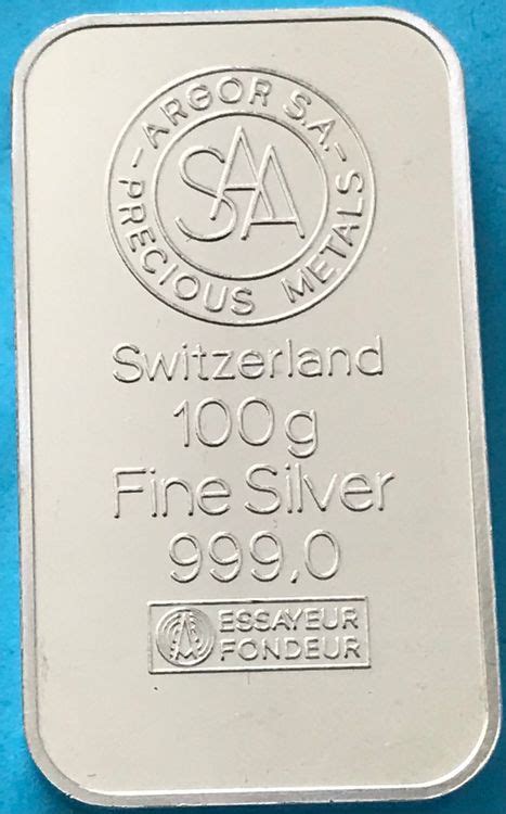 schöner 100 Gramm Silberbarren 999 0 Fine Silver Argor SA Kaufen auf