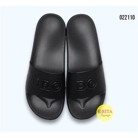 Jual Brodo Broslides Logo Full Black Sandal Pria Shopee Indonesia