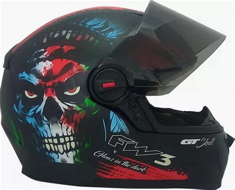 Capacete Fechado Fw3 Gt Skull Brilha No Escuro Frete grátis